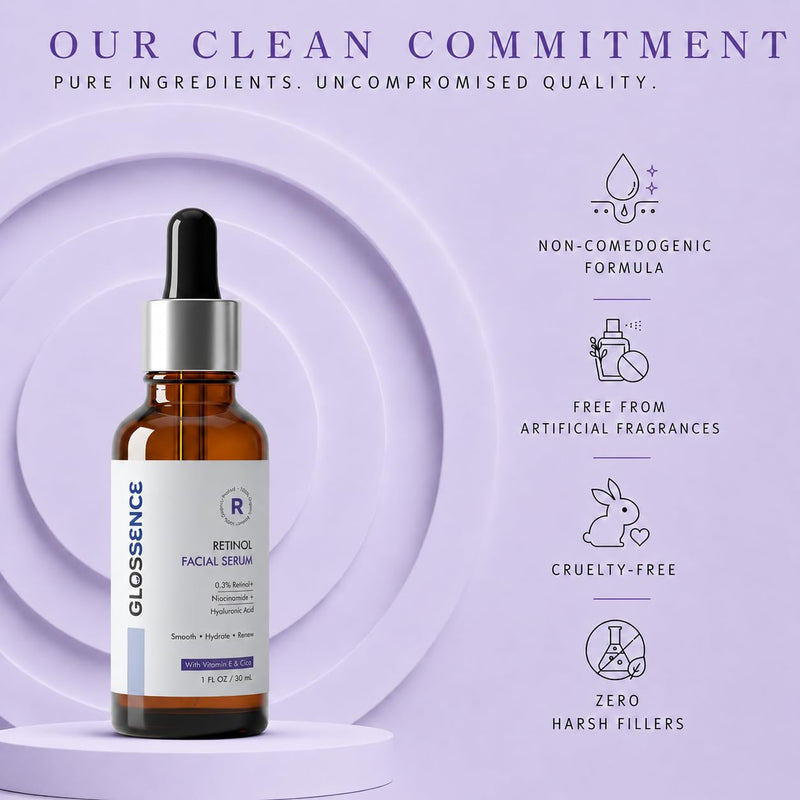 Retinol Facial Serum with Niacinamide, Hyaluronic Acid, Vitamin E & Cica, Smooths Fine Lines, All Skin Types, 1 fl oz