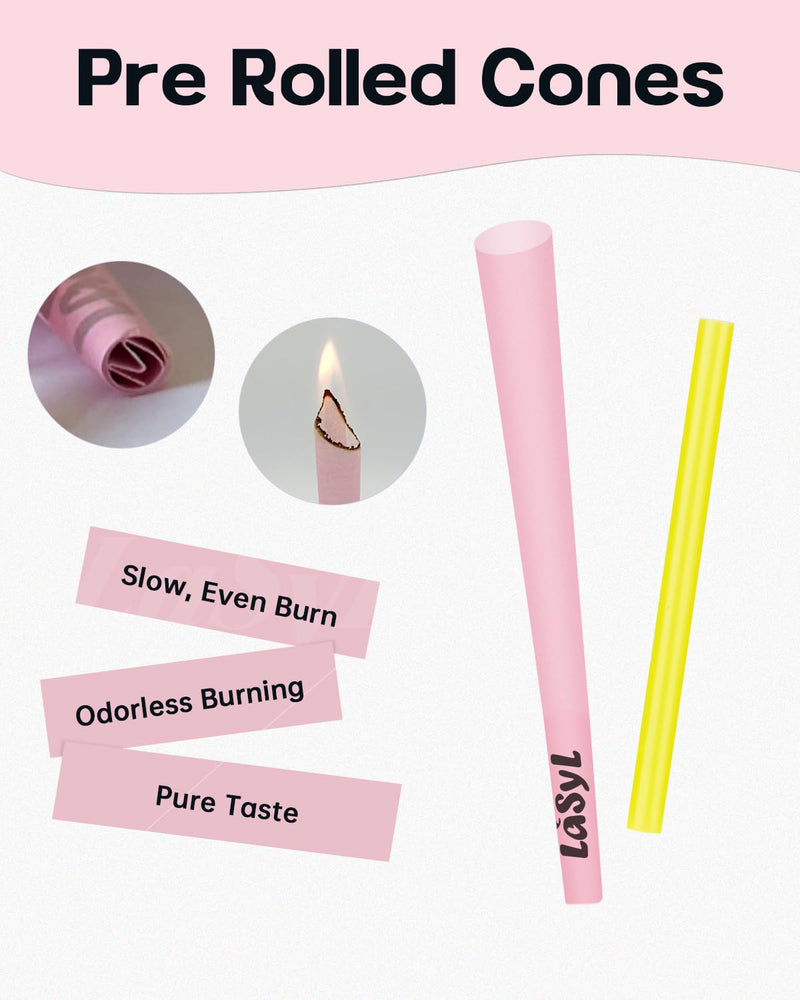 [Australia] - 𝗟𝗮𝗦𝘆𝗟 Pre Rolled Cones (Pink) | 50 Pack King Size | Rolling Paper with Tips and Packing Tubes (4.3inch/109mm) | Burn Slow and Even PINK 