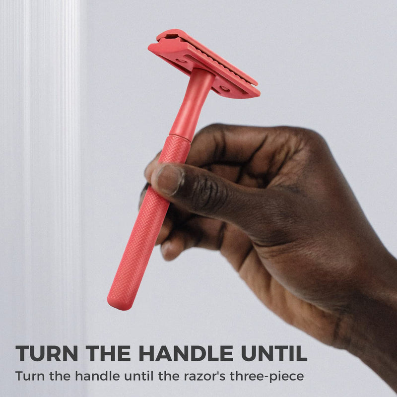 [Australia] - ZOMCHI Single Blade Double Edged Safety Razor with 5 Safety Razor Blades, Metal Razor for Men & Women, Single Blade Razor – Light Coral 