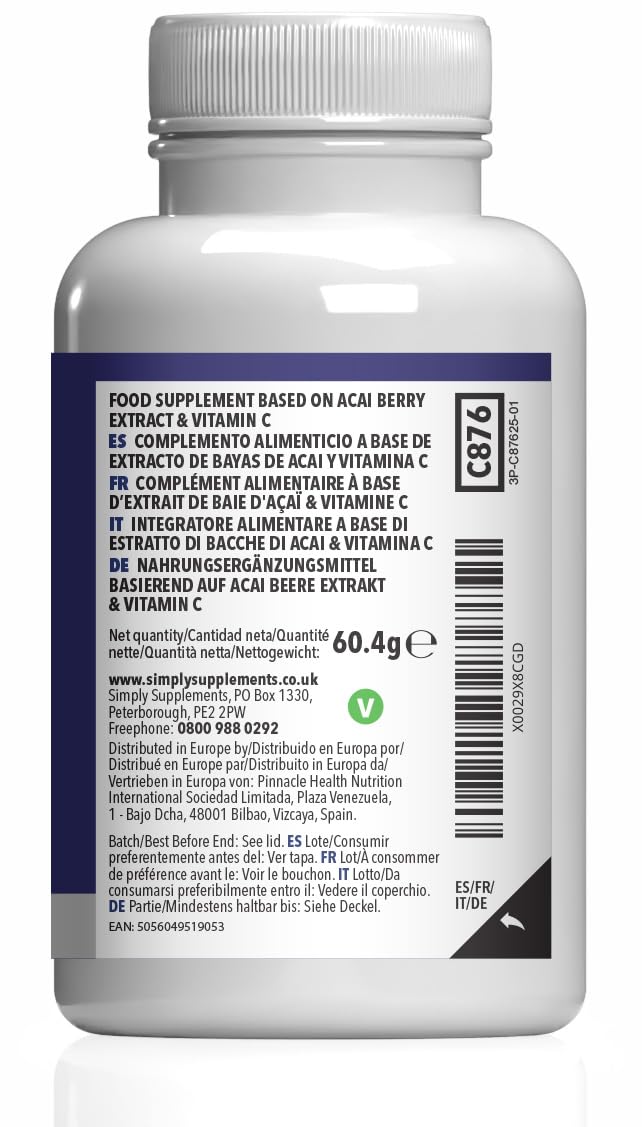 Acai Berry 5000mg Capsules | with Vitamin C | Supports Immune System & Collagen Formation | Freeze-Dried Extract | Vegan Friendly | 240 Capsules = 4-Month Supply | UK Made Unflavoured 1 count (Pack of 240)