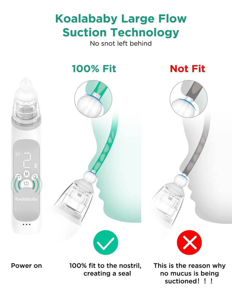 [Australia] - Koalababy Baby Nasal Aspirator, Large Flow Electric Nose Sucker with 3 Suction Levels, Rechargeable Toddler Nose Cleaner, Soft Silicone Tips, Music and Light Soothing 