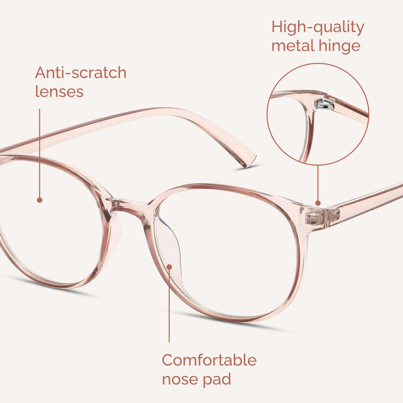 [Australia] - miyya Blue Light Blocking Glasses Women, Fashion Round Transparent Anti Blue Light Glasses with Anti Eyestrain & UV Glare *Flesh Pink Clear 