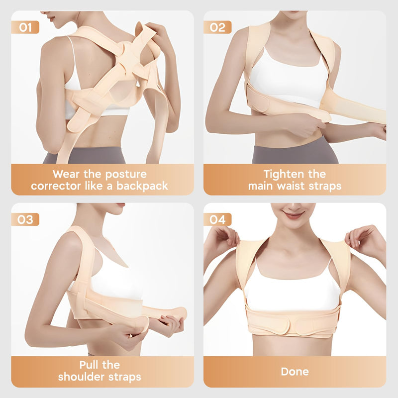 Back Brace Posture Corrector for Women and Men, Adjustable Upper Back Support with Shoulder Brace & Back Straightener, Relief for Clavicle, Neck & Shoulder Pain (Small, Beige) S