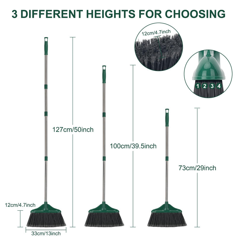[Australia] - Heavy Duty Broom Outdoor Indoor Commercial Broom with 50 inches Long Handle,Perfect for Home Courtyard Garage Kitchen Office Lobby Room Floor(Black) Black 