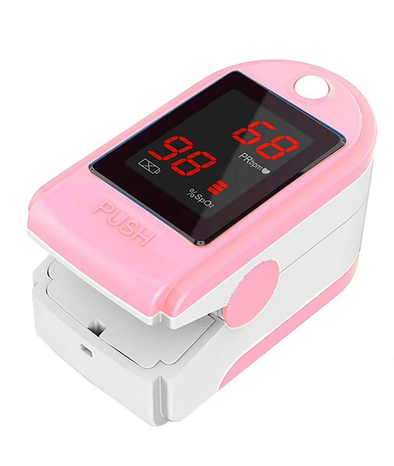 [Australia] - Concord Basics Fingertip Pulse Oximeter - Blood Oxygen Saturation Monitor with Carrying Case, Batteries, Silicone Cover & Lanyard - Easy to Use, Accurate SpO2 & Pulse Measurement (Pink) 