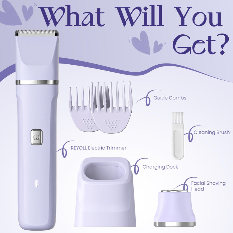 [Australia] - Electric Razors for Women - Wet/Dry Womens Electric Shaver for Bikini/Pubic Hair/Face/Legs/Intimate Area, epilators Hair Removal with Dock Charging, Christmas Gifts & Stocking Stuffers (Purple) 2-in-1 Purple 