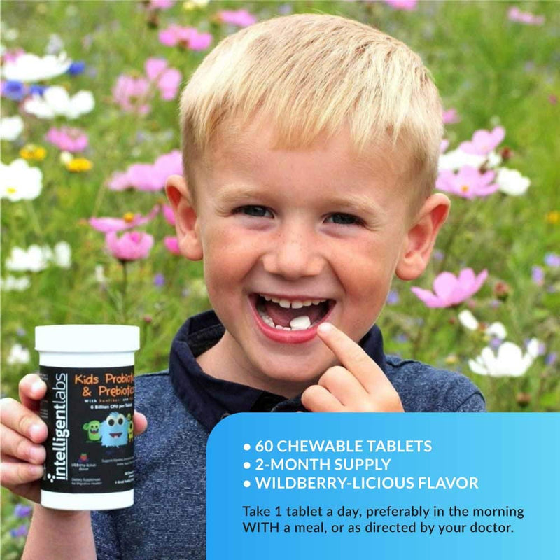 [Australia] - 6 Billion CFU Kids/Children's Probiotics with Prebiotics, Sunfiber and Fos, for 10x More Effectiveness. One A Day Great Taste Chewable Probiotic, 2 Months Supply Per Bottle 