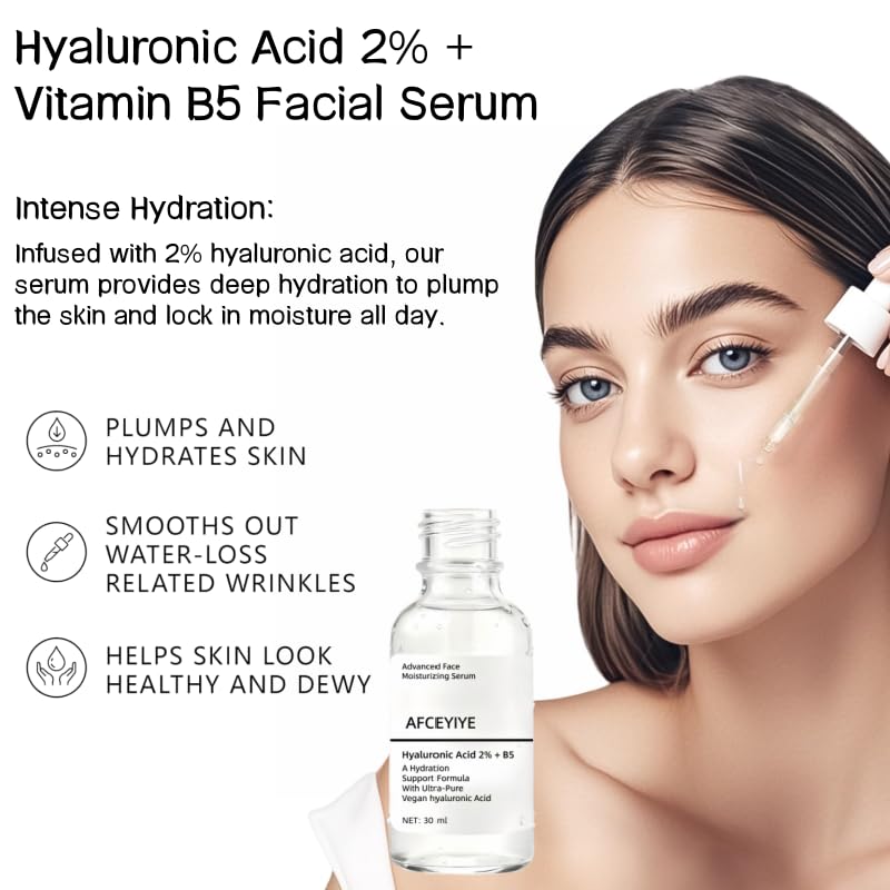 Hyaluronic Acid 2% + Vitamin B5 Face Serum, Moisturizing, Repairing Skin, Anti-aging, Soothing Dry Skin, Enhancing Skin Elasticity, Feminine Plump & Smooth Skin Facial Care Serum