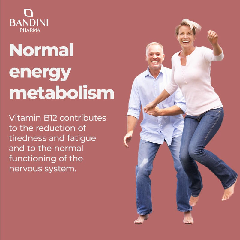 Bandini® Vitamin B12-120 High Strength Sublingual Tablets - Cyanocobalamin 50µg - VIT B-12 Supports Energy, Metabolism, Reduces Tiredness & Fatigue - for Vegetarian & Vegan, Non-GMO Supplement