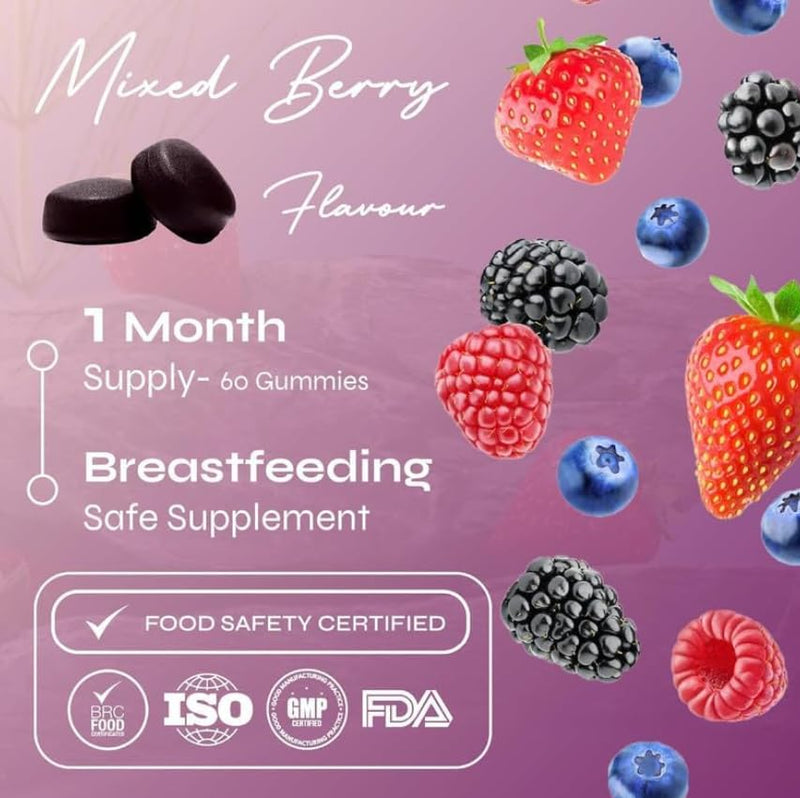 Known Postpartum Support Gummies – Mixed Berry Flavour – Vegan Multivitamin Gummy Supplement with Iron, Biotin, Choline & Vitamins – Post Pregnancy Recovery & Energy – 1 Month Supply – for Women
