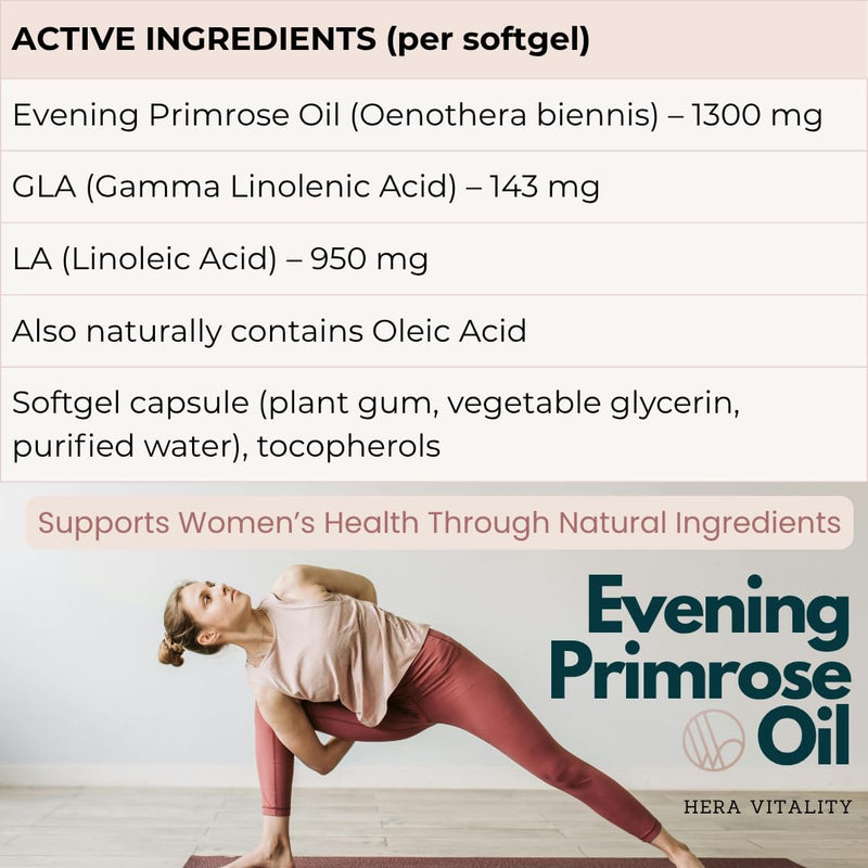 Evening Primrose Oil 1300mg | High Strength Cold Pressed Evening Primrose Capsules | 143mg GLA per Softgel | 240 Vegan Softgels | Omega-6 Supplement Women's Wellness & Skin Health | 8 Month Supply 240 count (Pack of 1)