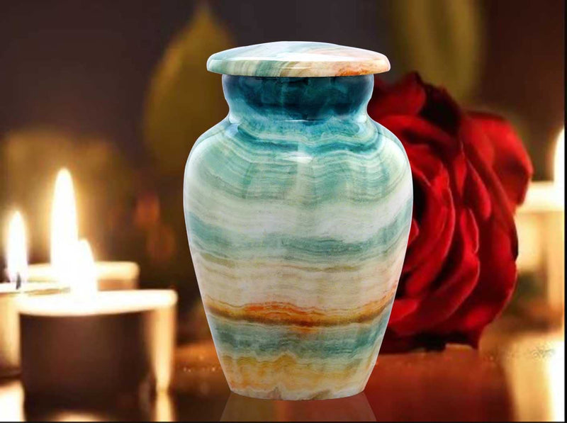 [Australia] - Small Keepsake Cremation Urns for Human Ashes - Marble Finish Metal Keepsake Urn - Mini Cremation Urn for Pet Ashes - Handcrafted Memorial Urn - Funeral Urns with Velvet Bag (Blue Marsh) Blue Marsh 