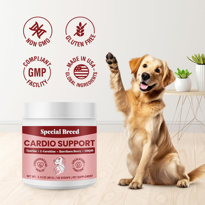 Special Breed Cardio Support for Dogs - Heart Health Support with Taurine, CoQ10, Organic Hawthorne Berry, Powder Supplement, 120 Scoops, 3.14 oz - PawsPlanet Australia