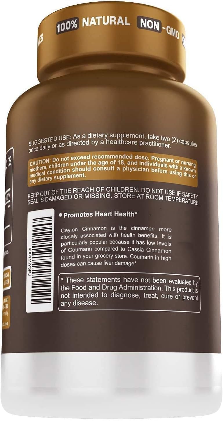 [Australia] - Herbtonics Pure Ceylon Cinnamon Capsules | Immune System, Healthy Weight Management | Non-GMO, Gluten Free | 1500 Mg - 120 Capsules 120 Count (Pack of 1) 