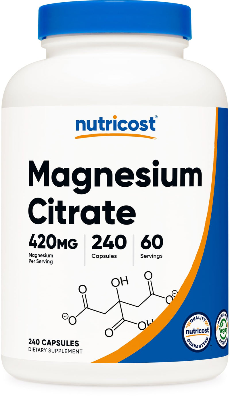[Australia] - Nutricost Magnesium Citrate 420mg, 240 Veggie Capsules - 60 Servings, Gluten Free, Non-GMO, Vegetarian Friendly 240 Count (Pack of 1) 