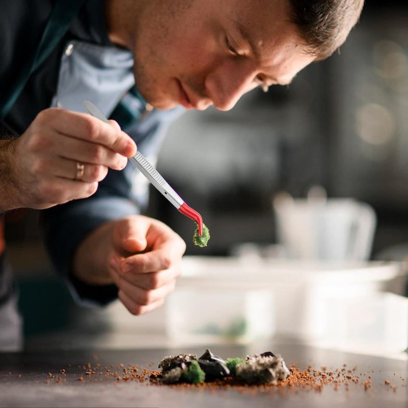 [Australia] - 4 Piece Tweezers with Rubber Tips Tweezers Flat Curved Tip with Red Silicone Coated PVC Rubber Jewelry Tweezers Long Tweezers for Stamp Jewelry Hobby Craft Industrial Electronic 