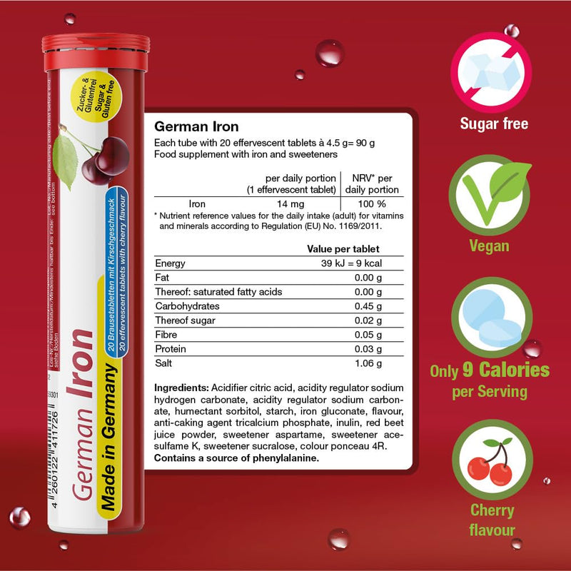 German Mineral Plus Package 60 Pcs. - Vegan, Zero Sugar - Drink Effervescent Tablets - Iron, Calcium, Magnesium - T&D Pharma - Made in Germany Cherry, Orange, Grapefruit 60 count (Pack of 1)