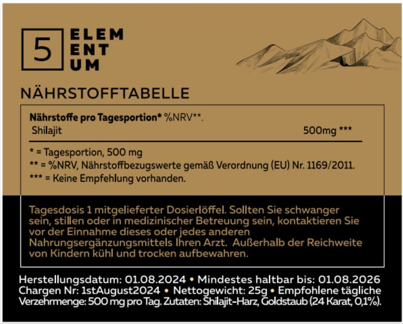 [Australia] - Original Shilajit Resin with 24K Pure Gold – 25g | 82% fulvic acid | Highly dosed & natural | With the 5 Elementum app for optimal control 24 carat gold shilajit 