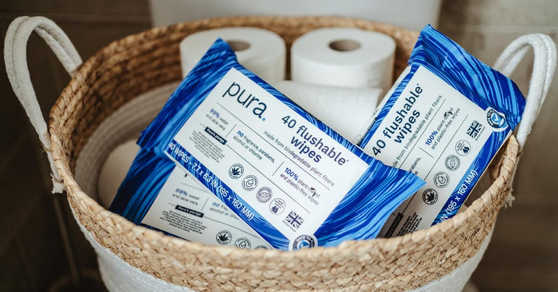 Pura Flushable Wipes 1 x 40 Toilet Wipes, 100% Plastic Free Moist Toilet Tissue, 99% Water, Totally Chlorine Free & Fragrance Free, Sensitive Skin 40 Count (Pack of 1)