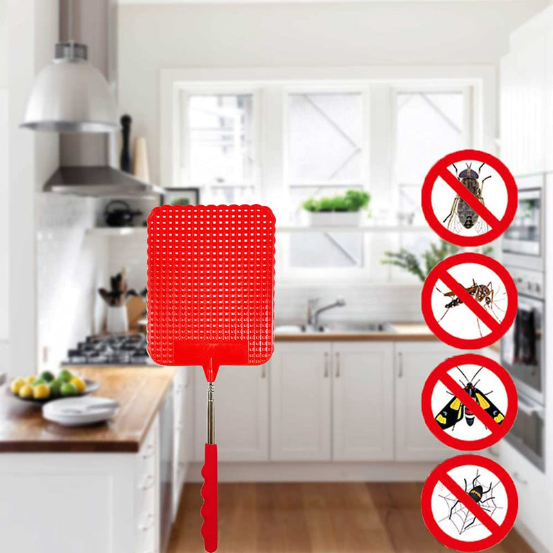 [Australia] - 4Pcs Telescopic Fly Swatters, 29in Long Heavy Duty Retractable Manual Plastic Fly Swatter, Premium Extendable Flyswatter with Long Stainless Steel Pole, Pack of 3 Assorted Colors 