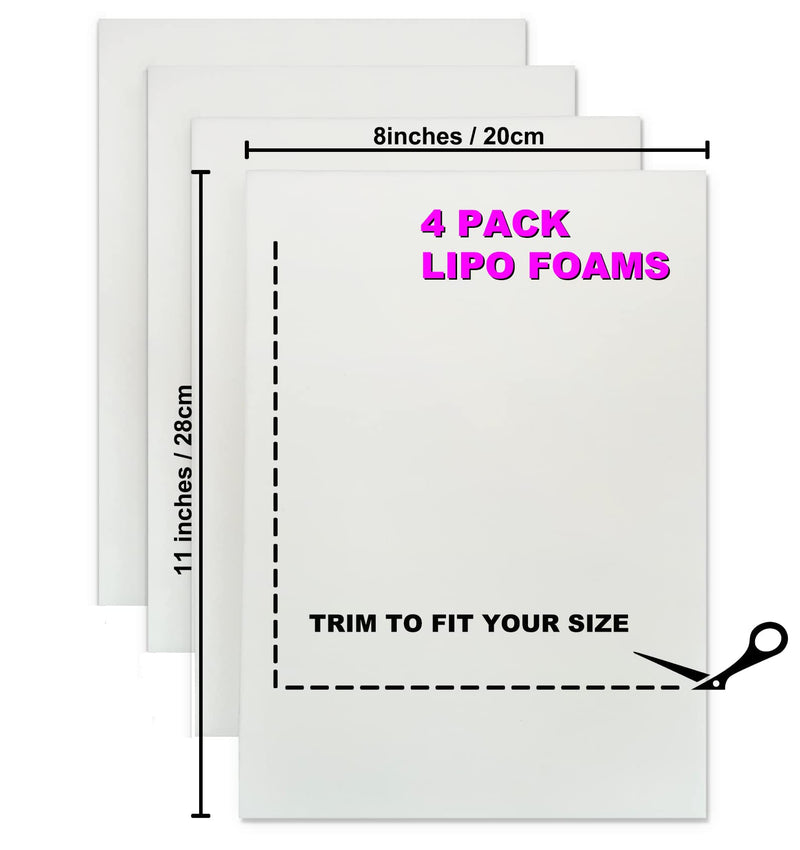 [Australia] - 4 Pack Lipo Foam Post-surgical Ab Board Flattening Abdominal Compression Board for using with Post Liposuction Surgery Compression Garments Foam pads for Recovery 8"X11" White 