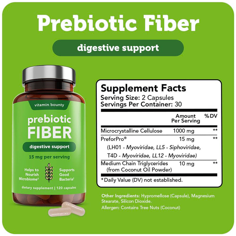 Vitamin Bounty Pro-50 Probiotics & Prebiotic Fiber Bundle: 13 Strains, 50 Billion CFUs, Digestive & Gut Health Support, Delayed Release Capsules - 90 Capsules Total for Men & Women