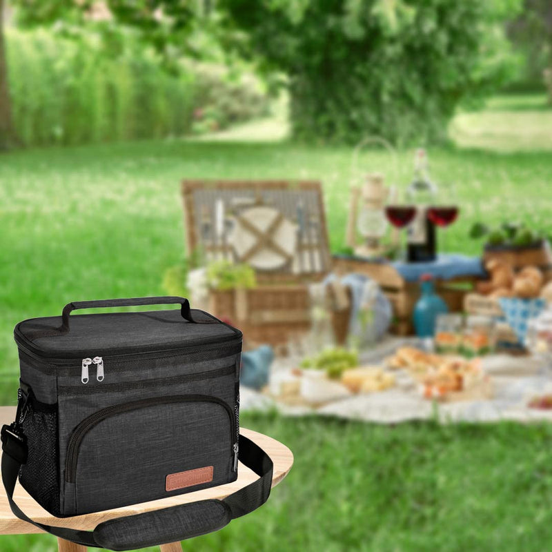 [Australia] - Insulated Lunch Bag for Women/Men - Reusable Lunch Box for Office Picnic Hiking Beach - Leakproof Cooler Tote Bag Organizer with Adjustable Shoulder Strap for Adults - Black 