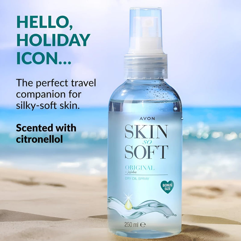 AVON SKIN SO SOFT Original Jojoba Dry Oil Spray 8.45 Fl oz – |Moisturizing Body Oil with Vitamin E | After Shower Body Oil, 250ML (2- PACK) 8.45 Fl Oz (Pack of 2)