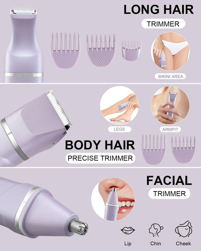[Australia] - Intimate razor for women, 3-in-1 women's electric razor for body, pubic and nose, women's electric razor, rechargeable razor for women's intimate area, with USB charging station, IPX7 waterproof purple 