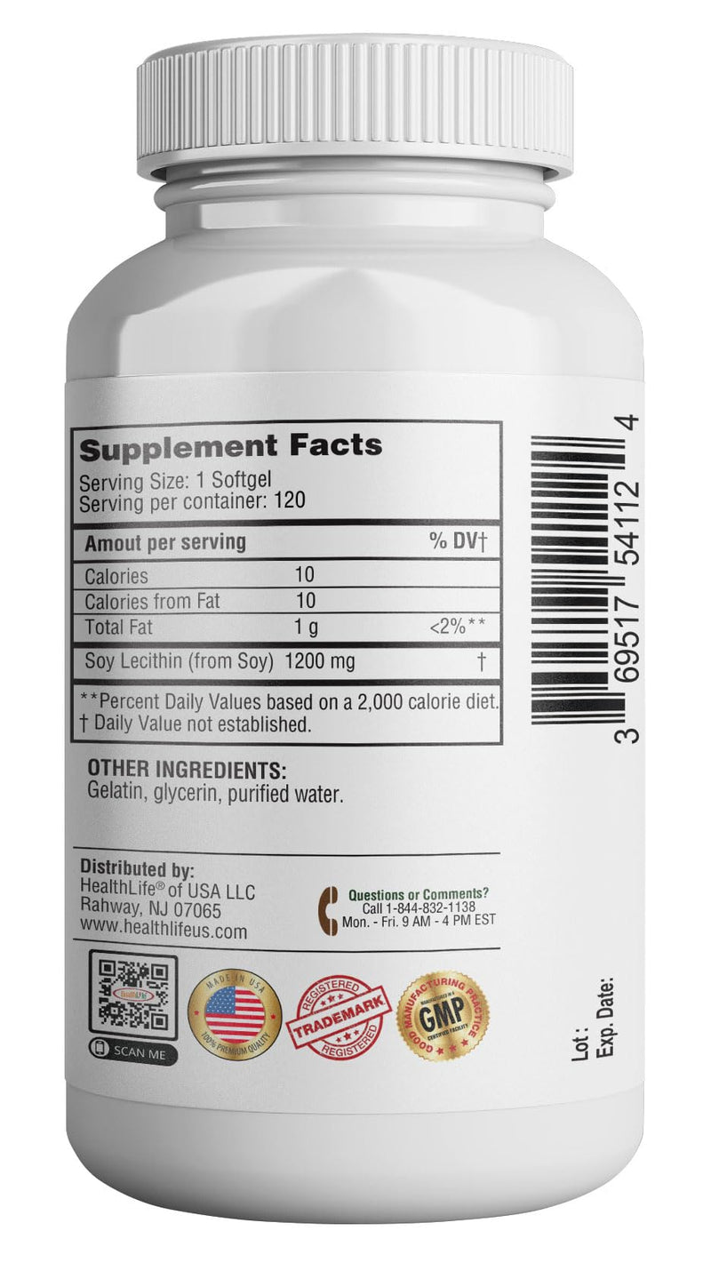 [Australia] - Lecithin 1200mg, High Potency, 120 Softgels, Natural Combination of Essential Fatty Acids to Support Brain & Nerve Function- Lecithin Food Grade, 1200mg per Serving, Dietary Supplement 