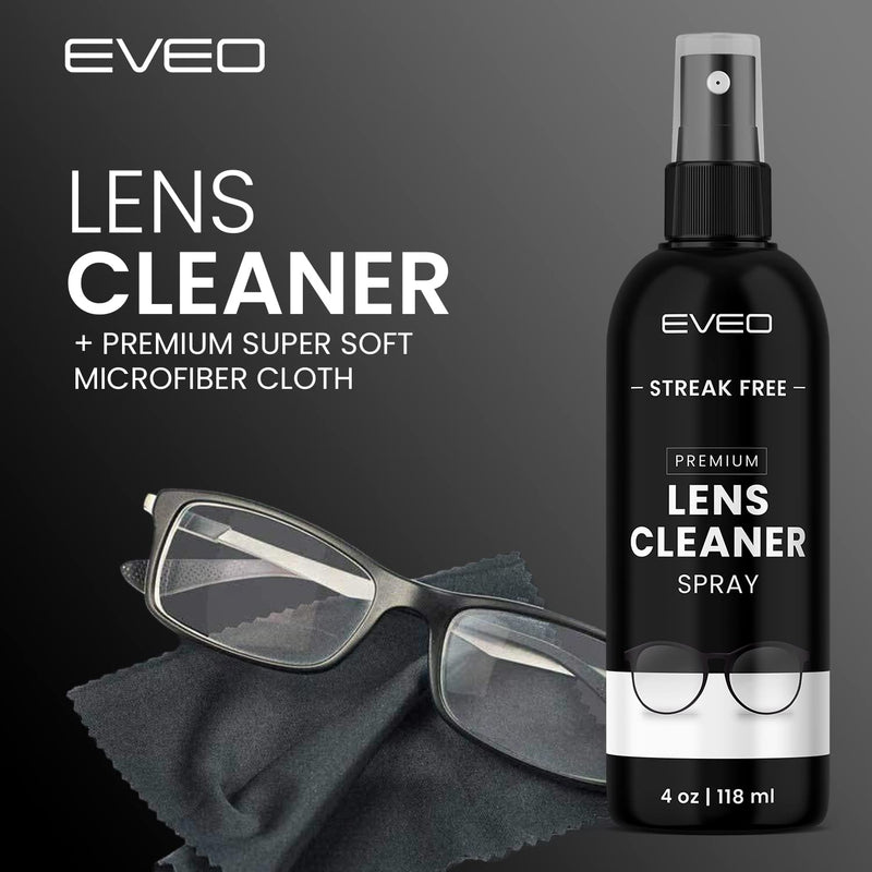 [Australia] - EVEO Eyeglass Cleaner Spray - No Streaks Technology with Microfiber Cleaning Cloth- Glasses Cleaning Kit - Glasses Cleaner Spray with Lens Cleaner Cloth - Screen & Eye Glasses Kit - 8oz (4ozx2) 
