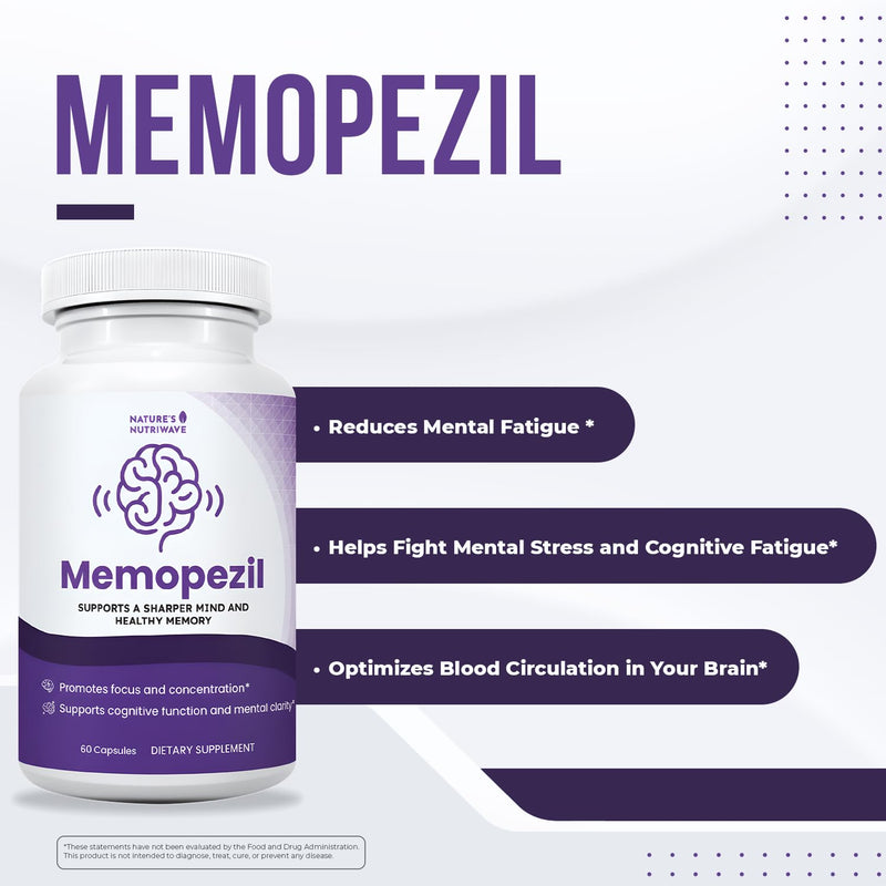 Memopezil – Vitamins A, B, C, D, E & Botanicals – 60 Ct, 1 Month Supply | Vitamins A, B, C, D, E, minerals & botanicals | Non-GMO, GMP-Certified, Made in USA | Easy-to-swallow capsule 60 Count (Pack of 1)