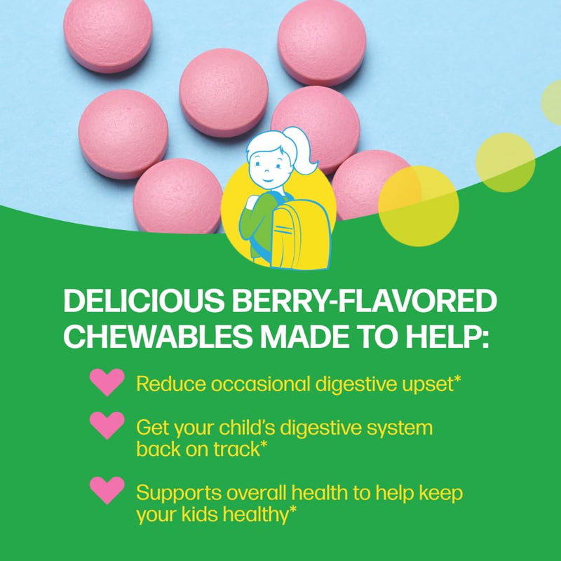 Culturelle Daily Chewable Probiotics for Kids Ages 3+, Berry Flavor, 30 Ct | From the #1 Pediatrician Recommended Brand± Promotes Digestive Gut Health, Oral Care & Immune Support* 5B CFUs, Gluten Free 30 Count (Pack of 1)