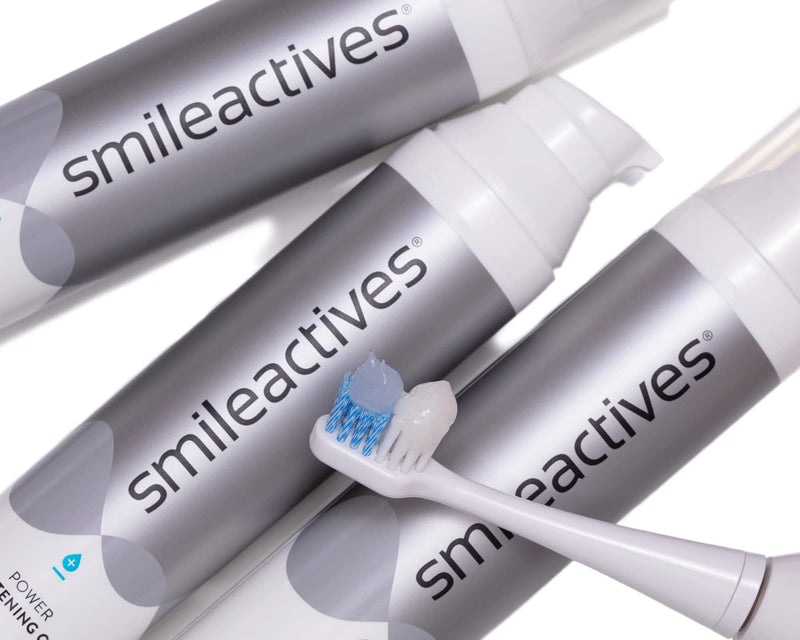 Smileactives Vibrite Sonic Electric Toothbrush Heads, 3 White/Blue Replacement Brush Heads with Firm Tip Bristles for Teeth Whitening and Cleaning, Helps Remove Plaque (Not Compatible w/Wave Version)