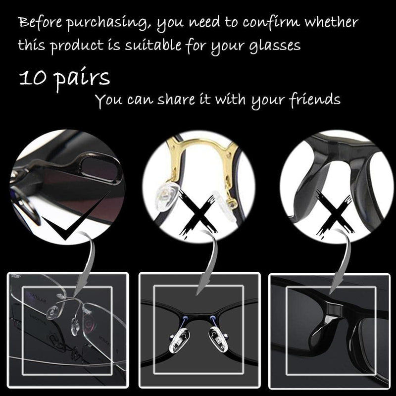 [Australia] - 10 pairs of glasses nose pads, nose pads for inserting, non-slip glasses nose pads, soft silicone, transparent for glasses, sunglasses, non-slip stoppers, glasses nose pad, glasses accessories 