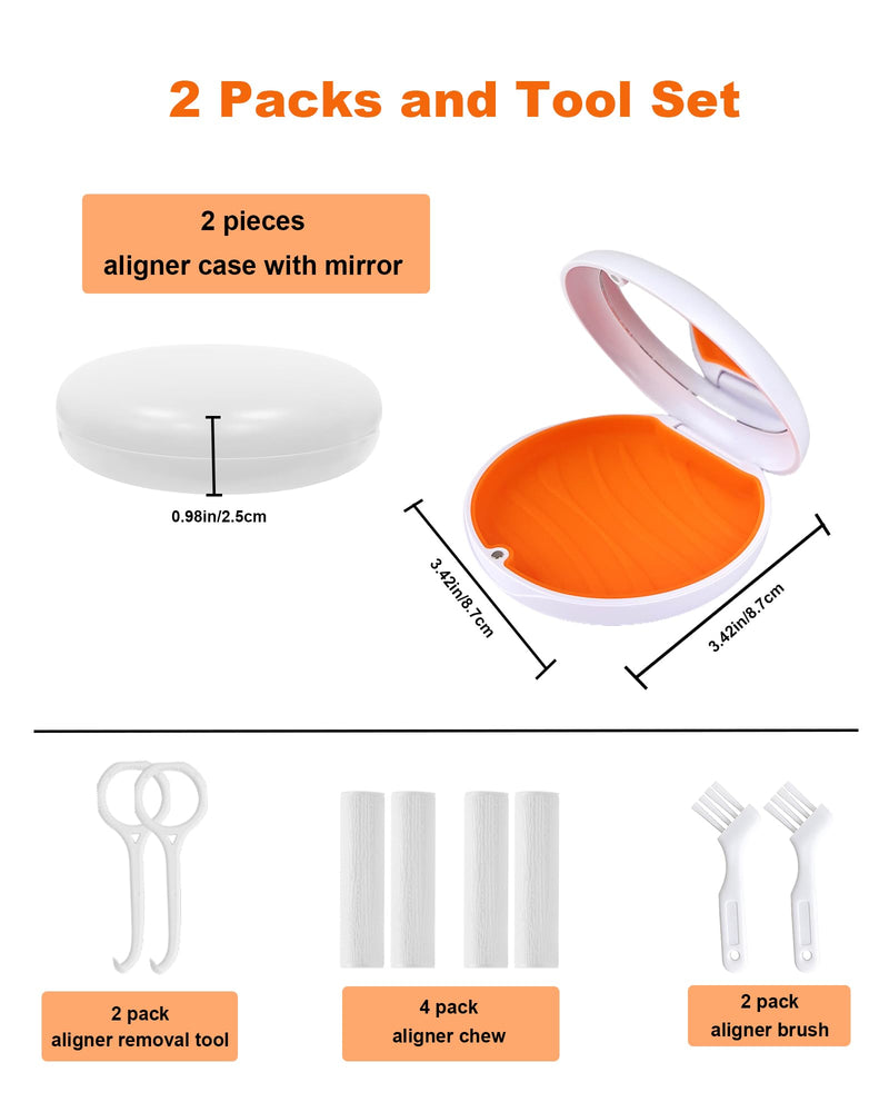 [Australia] - 2 Pack Retainer Case with Mirror Kits, Aligner Case Compatible with Invisalign, Slim Night Guard Cases with Aligner Removal Tool, Brush and Chew, White 