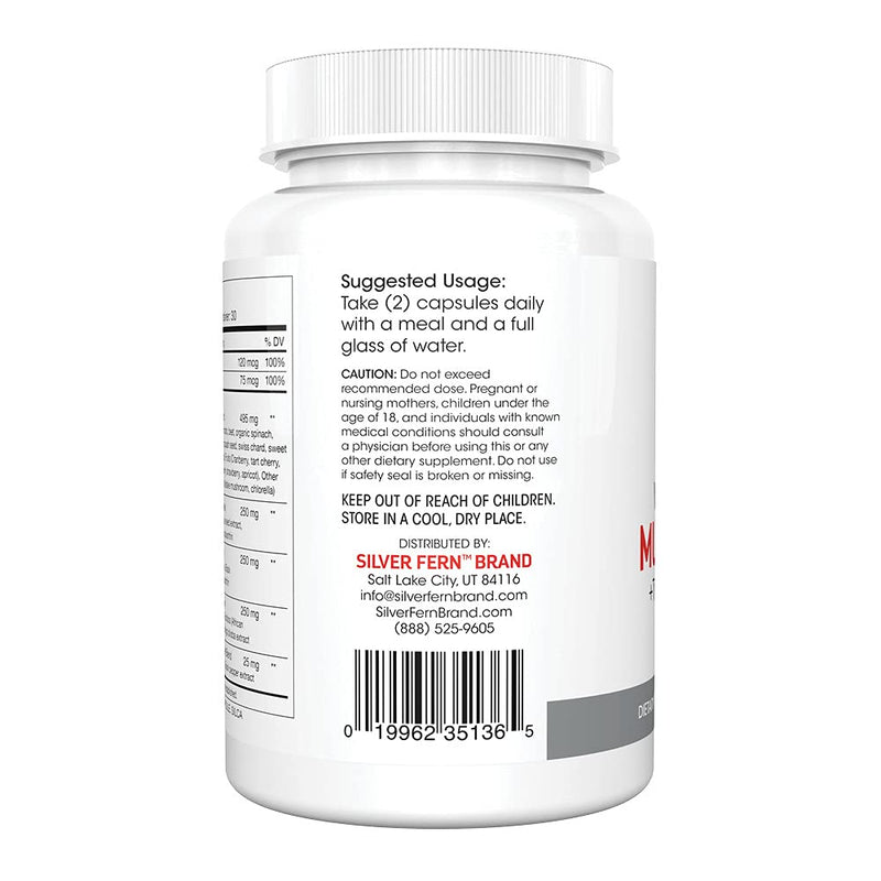 Silver Fern Whole Food Daily Multi Vitamin w/Trace Mineral Blend Supplement | 1 Bottle - 60 Vegicaps - 30 Day Supply - Natural, Non-GMO, Vegan, Men's & Women's Multivitamin - Zero Synthetics 60 Count (Pack of 1)