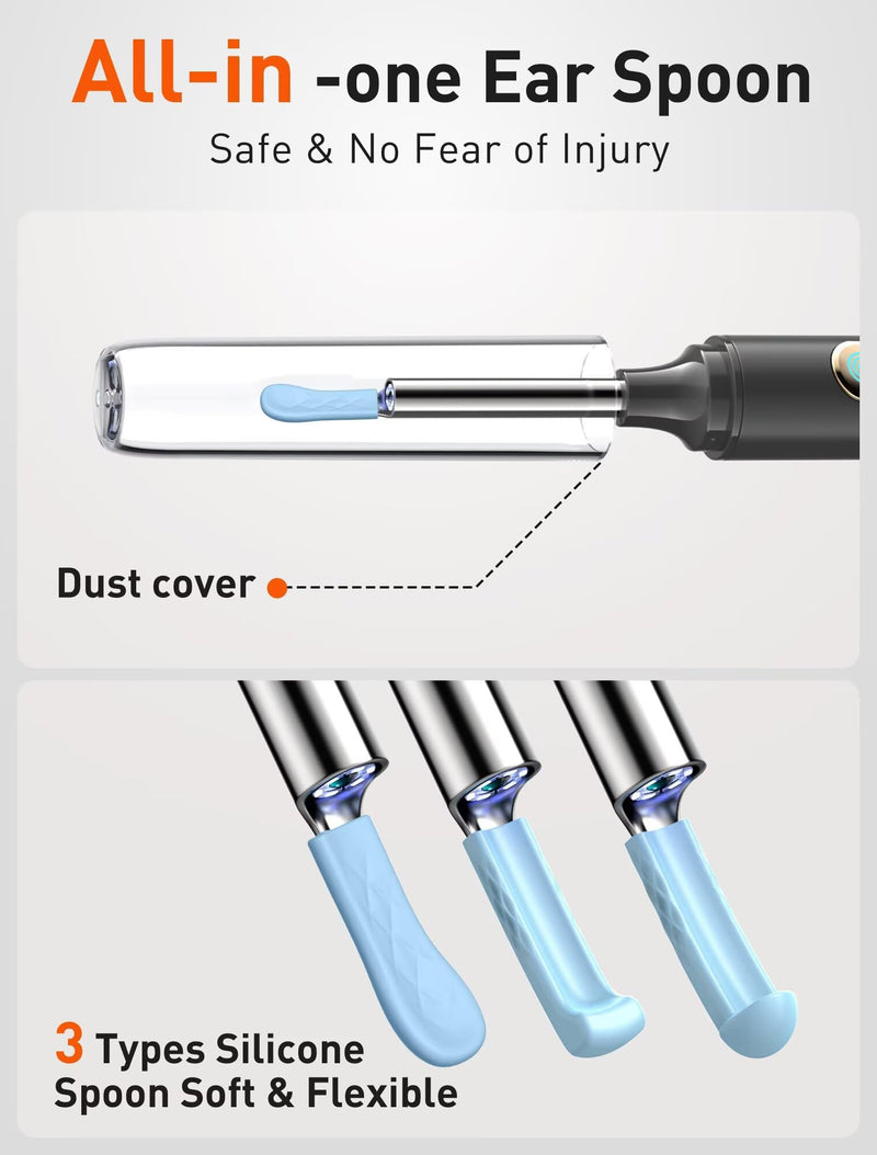 [Australia] - Ear Wax Removal Tool Camera - Ear Cleaner with 1080P HD Camera, FSA - HSA Store Eligible, Otoscope with Light, Earwax Removal Kit with 50 Replacement Tips for iPhone, iPad, Android Phones (Black) Black 