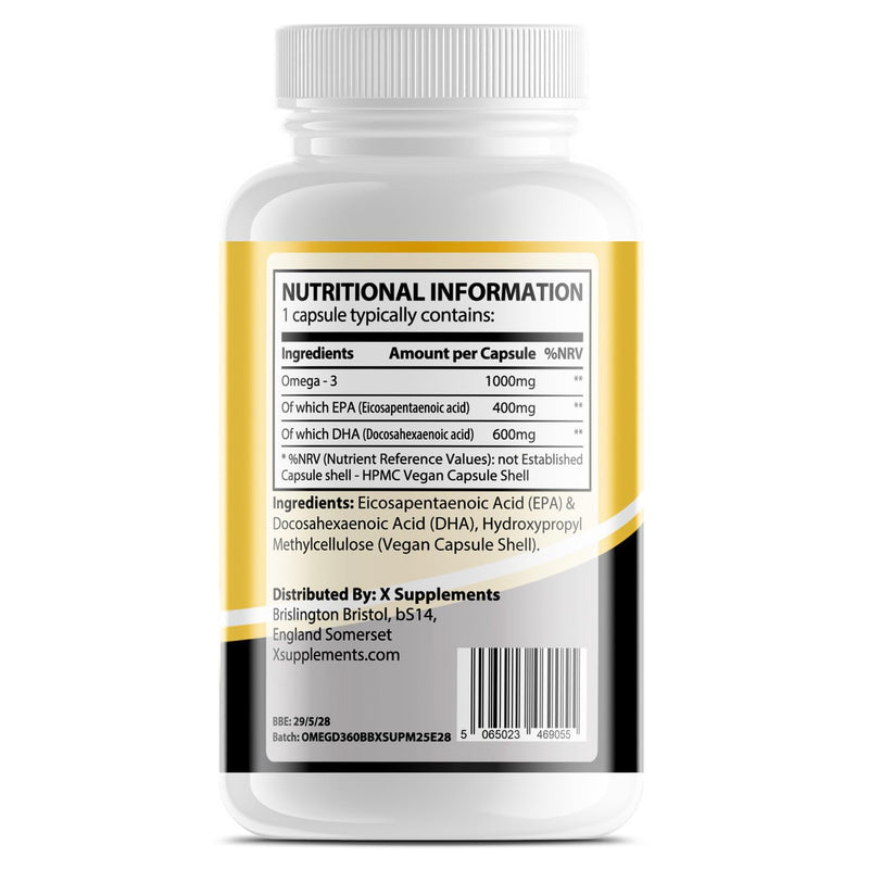 Omega-3 Fish Oil Capsules | 1000mg | 60 Vegan Omega 3 Capsules, 2 Months Supply