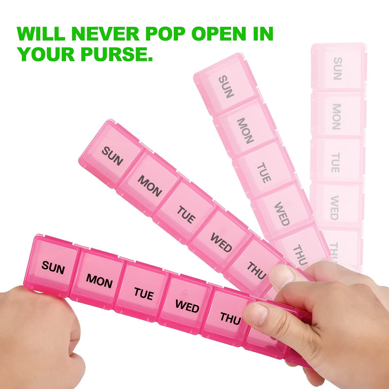 Pill Organizer 7-Day Weekly Pill Organizer | Portable Medicine, Daily Pill Cases for Pills/Vitamin/Fish Oil/Supplements 15cm-pink