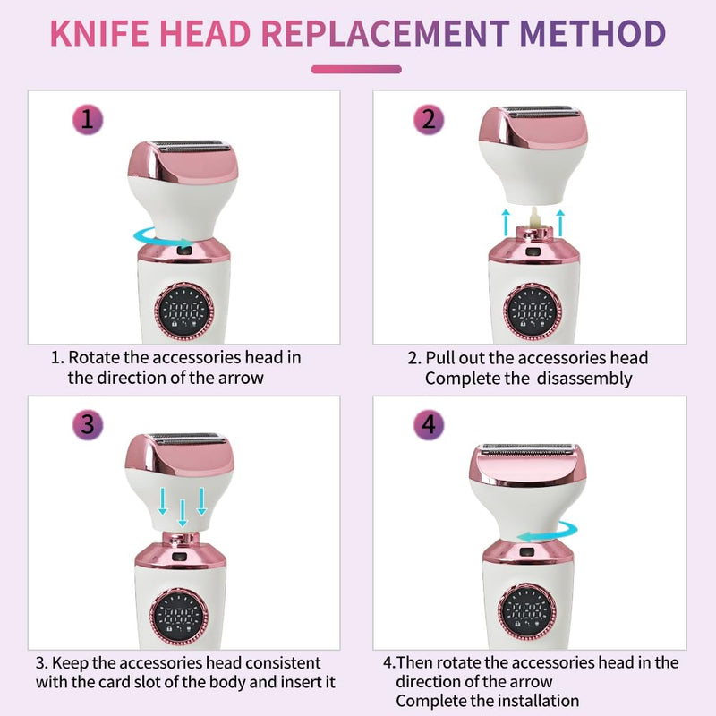 4-in-1 Electric Razor & Bikini Trimmer for Women - Rechargeable Wet/Dry Body Shaver for Face, Legs, Underarms, Pubic Hair, IPX6 Waterproof with LED Light & Travel Lock
