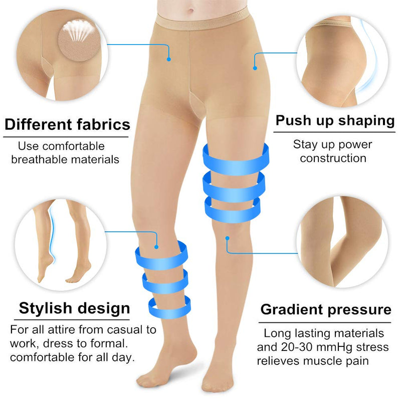 [Australia] - YISEMEYA 2 Pairs Medical Long Compression Stockings for Women, 20-30mmHg Women's Support Stockings, Opaque Toe Wrap, Women's Compression Tights, Great Support for Varicose Veins, Edema L 