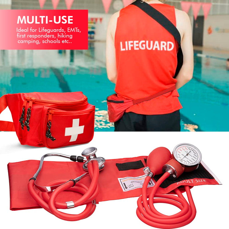 [Australia] - NOVAMEDIC First Aid Fanny Pack Stocked with Emergency Essentials and Professional Aneroid Sphygmomanometer Blood Pressure Machine with Stethoscope Set, Essential Medical Supplies kit 