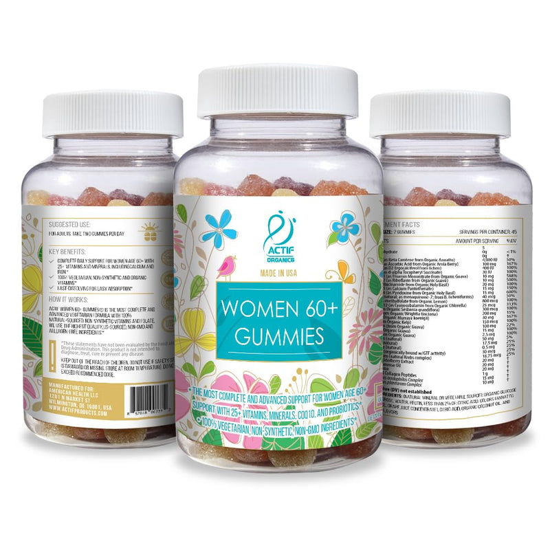 ACTIF Women Age 60+ Gummies with 25+ Advanced Factors and Probiotics - Non GMO, Made in USA, 90 Count