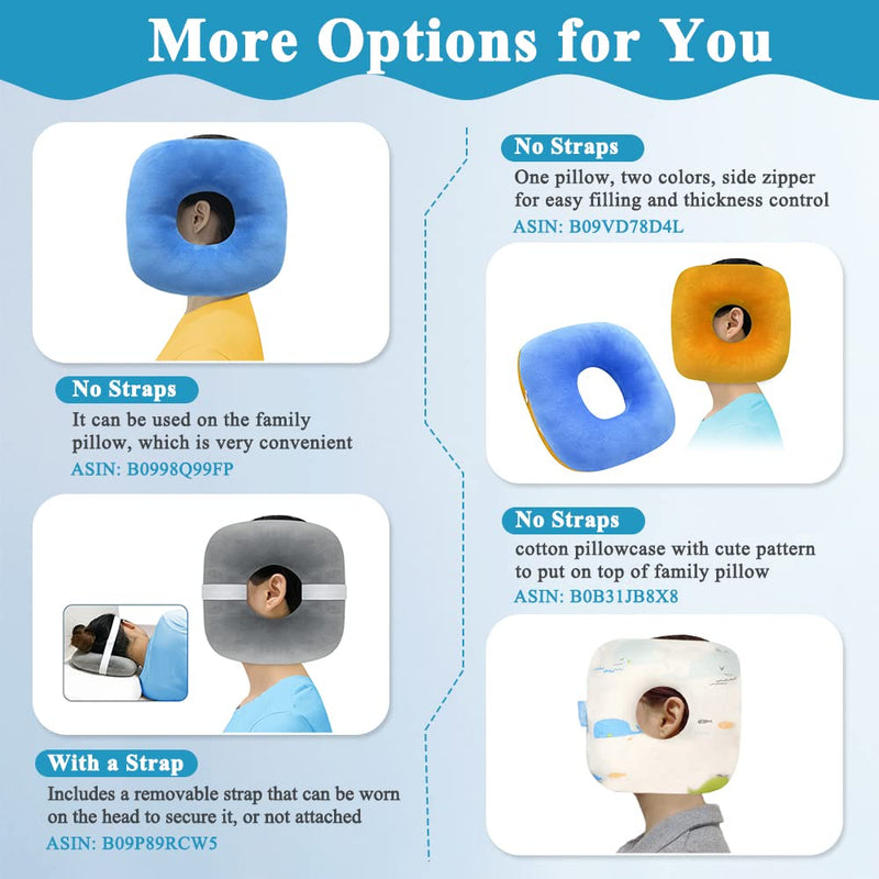 Piercing Pillow Ear Pillows for Side Sleepers with Hole CNH Donut Protector Pillow Ear Pressure Sores Pain Aches Relief Medical Ear Guard Care Cushion Blue With a Strap