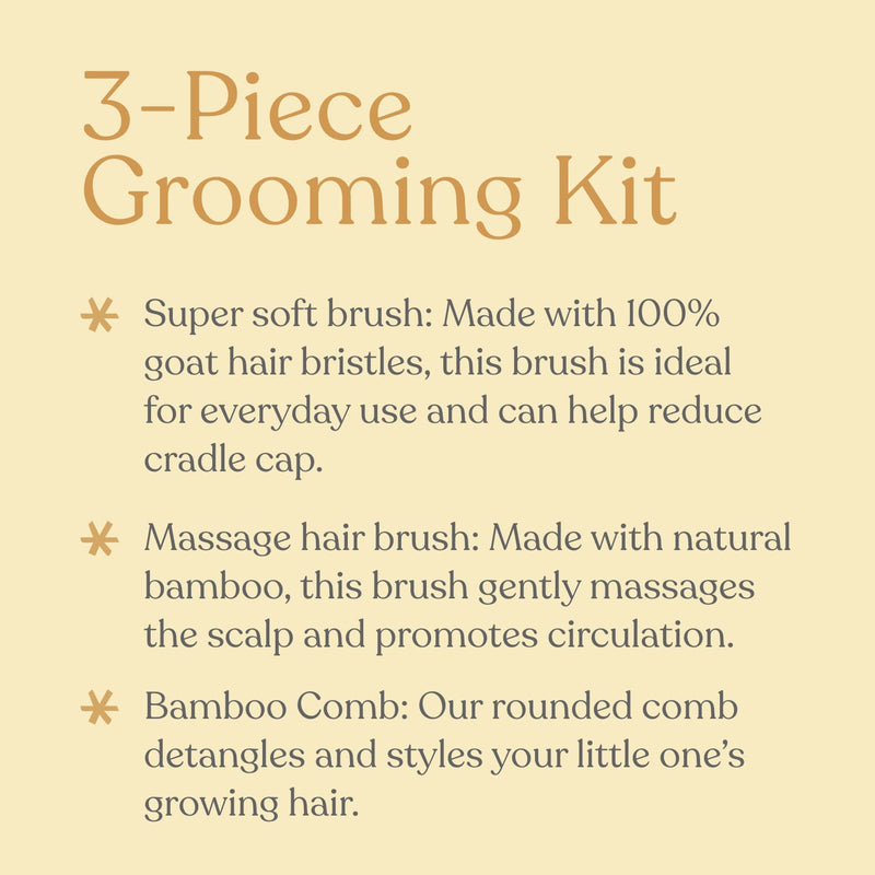 [Australia] - Natural Bamboo Hair Brush & Comb Set, 3 Piece - Cradle Cap Brush, Massage Hair Brush, Bamboo Comb for Toddlers, Newborns & Infants I Baby Registry Gift 