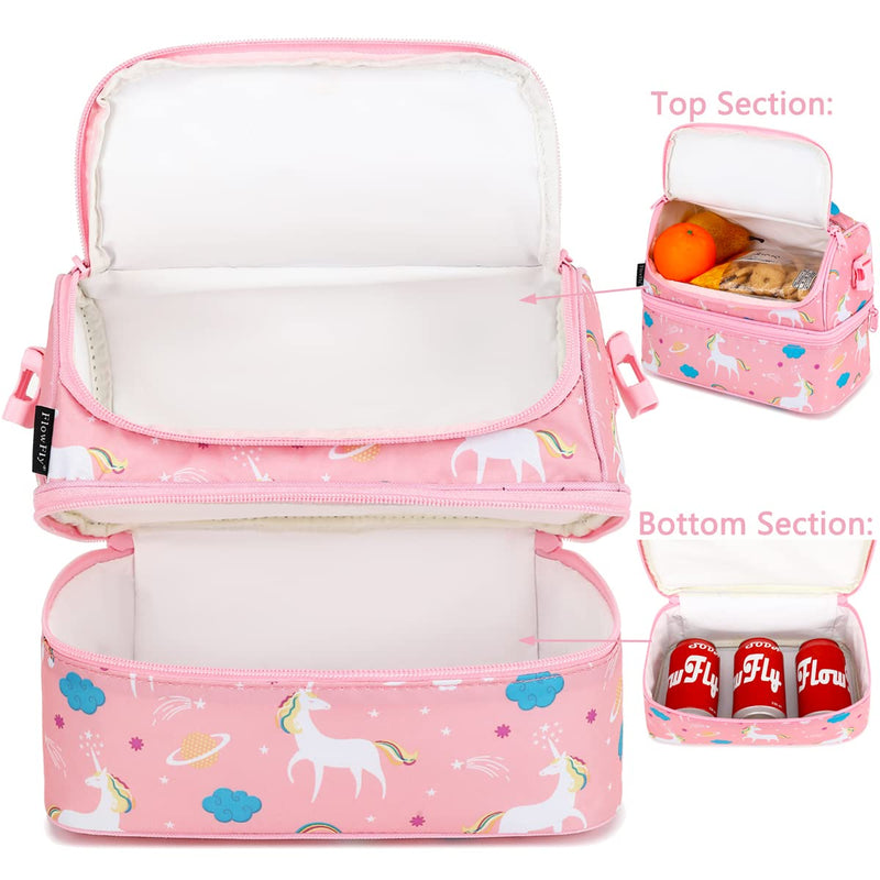 [Australia] - FlowFly Kids Double Decker Cooler Insulated Lunch Bag Large Tote for Boys, Girls, Men, Women, With Adjustable Strap, Unicorn 