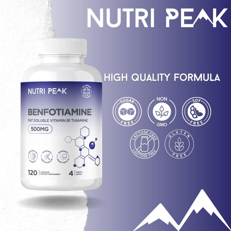 Max Strength Benfotiamine | 500MG | 120 Capsules | 4 Month Supply | Thiamine Supplement| Heart & Kidney Support | Antioxidant | Vitamin B1 | Non GMO & Gluten Free | Vegan