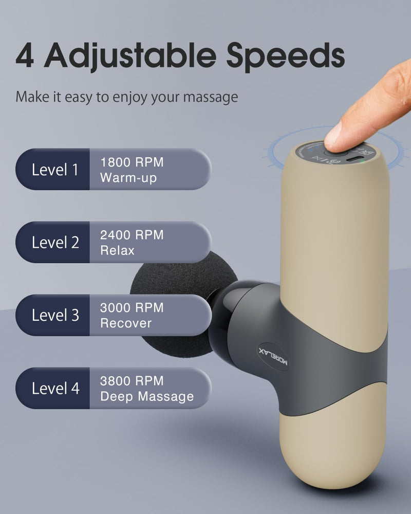 [Australia] - Morelax Mini Massage Gun Portable Deep Tissue Muscle Percussion Massager, Electric Handheld Sport Massager with 6 Massage Heads 4 Speed, Best Gift (Almond) Almond 