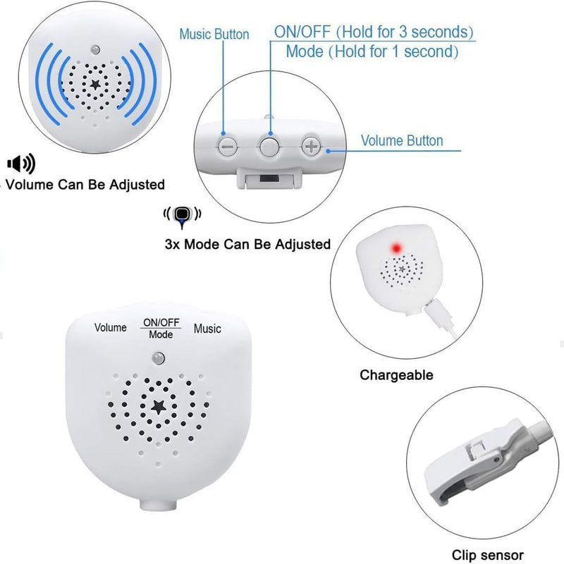 [Australia] - Bedwetting Alarm for Boys, Girls & Older Kids - 3-Mode Adjustable Volume Pee Alarm, Reusable Sensor with Vibration/Sound Combo, Potty Training Solution for Kids/Teens,USB Charging(White) White 